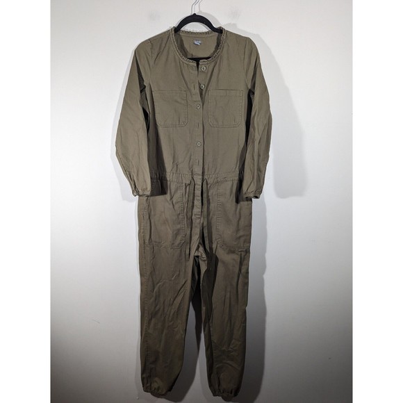 EUC Aerie Olive Utility Long Sleeve Button Front Jumpsuit Tie Waist Size S - Picture 1 of 10